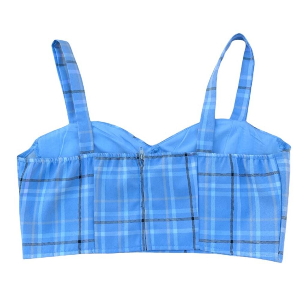 Hesperus Blue Plaid Crop Top XL Y2K Bustier Corset Tank Zip Back Retro Grunge - Picture 5 of 8